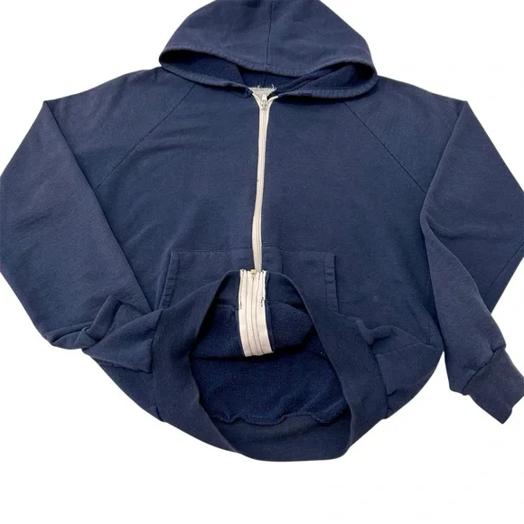 Vintage 80s 90s Blank Full Zip Hoodie Faded Navy Small - Picture 3 of 5